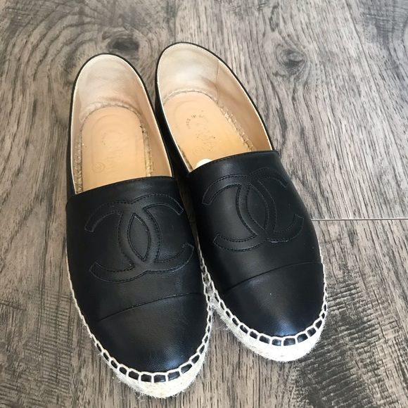 CHANEL | Shoes | Chanel Espadrilles Black Leather | Poshmark